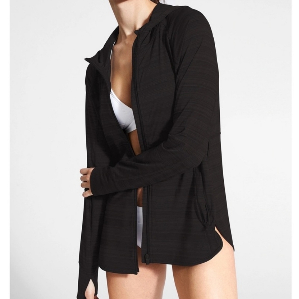 Athleta Pacifica Baja Black Marled Full-Zip Hoodie